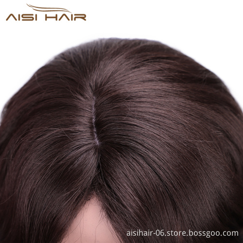 Aisi Hair Long Wavy Brown Synthetic Wig Heat Resistant Hair Body Wave Wig For Black White Women Fashion Cosplay Party Wigs
